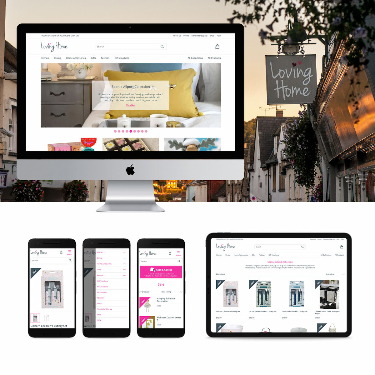 Loving Home custom Shopify website on multiple devices